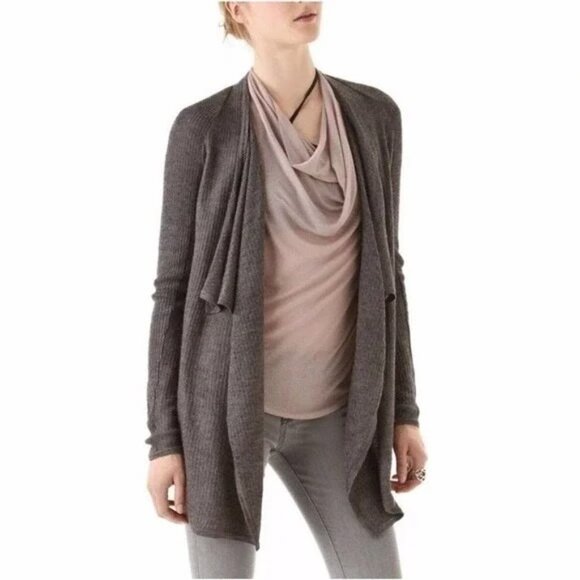 Helmut Lang Draped Cardigan Size Small Sweater Alpaca Silk Blend Gray Brown - Picture 9 of 9